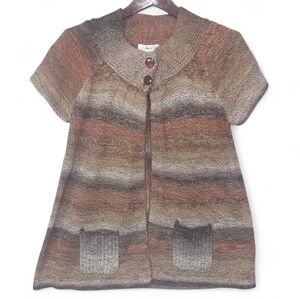 Dressbarn Women's Cardigan Speckled Brown Knit PXL Short Sleeve Button Sweater